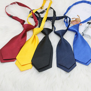 韩版纯色双片小领带女黑色酒，红色短款职业衬衫儿童学生校服领带