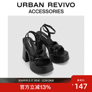 URBAN REVIVO女气质蝴蝶结防水台粗跟凉鞋UAWS32103