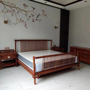 刺猬紫檀双人床实木家具床头柜，现代中式雕花大床花梨木红木家具