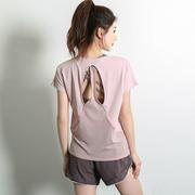 网纱纯色上衣女士宽松速干衣，跑步罩衫短袖健身t恤夏季露背瑜伽服
