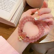 超仙甜美轻奢小众设计双圈草莓晶花朵手串闺蜜生日礼物手链