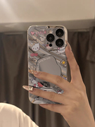 可爱卡通粉色kitty猫适用iphone14promax手机壳，15苹果1312日韩女款11银系链条13pro网红ultra镜面硅胶套