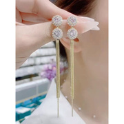 韩国独特设计镶钻宝石流苏耳线耳环2023年潮气质网红耳饰饰品