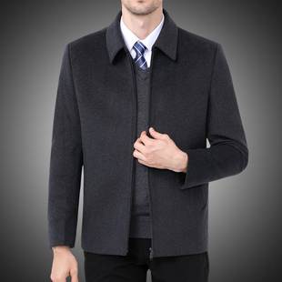中年夹克外套男短款加厚中老年人，羊毛呢子大衣爸爸装秋冬厚款