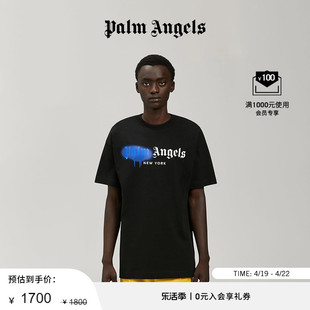 Palm Angels经典款男女同款黑色NEW YORK喷漆印花短袖圆领T恤