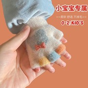 0-2岁小宝宝手套秋冬季婴幼儿男女童卡通可爱加绒半指截针织