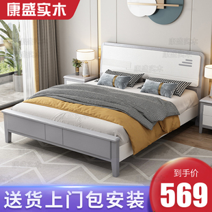 实木床美式轻奢现代简约白色，1.8米双人床公主床1.5储物小户型婚床