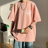 无性别短袖t恤男夏季纯棉五分半袖男宽松上衣服青少年甜粉色体恤T