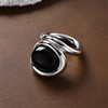 银色椭圆黑玛瑙戒指女新中式轻奢小众设计高级感独特时髦个性指环