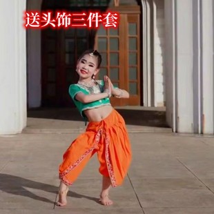 印度舞演出服儿童大筒裤，短上衣两件套古典民族，敦煌风格肚皮舞服装