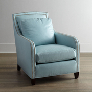 美式乡村单人沙发椅法式复古蓝色，皮艺设计师沙发老虎椅休闲椅家具