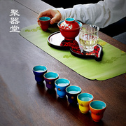 聚器堂创意陶瓷功夫茶具彩色葫芦杯三才盖碗福寿安康茶具套装送礼