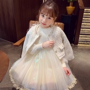 女童小香风套装秋冬季2024时髦洋气小公主气质连衣裙子两件套