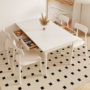 法式奶油风岩板餐桌小户型家用轻奢现代简约饭桌长方形餐桌椅组合