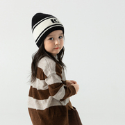 迪丽热巴同款儿童帽子秋冬季女童宝宝毛线帽，男童护耳帽黑白针织帽