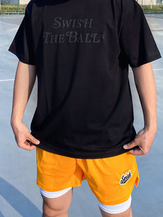 Swish 夏季发泡字母短袖t恤美式小圆领220g纯棉运动宽松国潮篮球