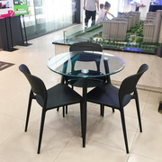 简约钢化玻璃接会客小圆桌椅组合办公室商场店铺接待洽谈桌椅组合