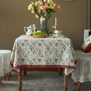 美式复古桌布亚麻田园风欧式餐桌布茶几定制设计圆桌长方形餐布