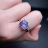 天然紫水晶烟花切纯银戒指 活口镶嵌可调节 Y1697