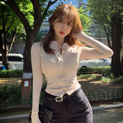 韩国东大门性感紧身短外套，女春秋短款小开衫，百搭紧身显瘦t恤上衣