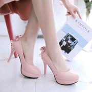 韩版黑色甜美粉色水钻结尖头细跟高跟鞋，女圆头10cm防水台公主单鞋