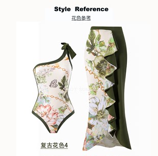泳衣女2023新中式民族风套装保守连体游泳装罩裙分体长裤度假