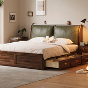 新中式乌金木软床1.8米双人床1.5m高箱储物床主卧实木大床