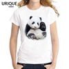 熊猫花花萌兰图案莫代尔T恤女圆领短袖和花西直门三太子可爱印花