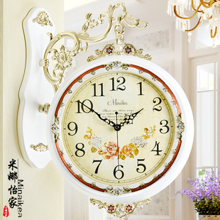 欧式钟表双面挂钟客厅艺术创意时尚大气时钟现代两面挂表家用简约