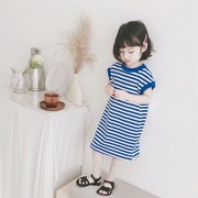 2023夏季女童连衣裙海军风蓝条纹无袖T恤裙连衣裙96187