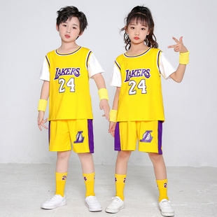 儿童篮球服夏季纯棉薄，款假两件幼儿园潮女童兄妹，运动男童短袖套装