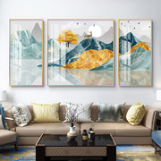 新中式沙发背景墙装饰画三联画客厅，现代简约中式创意招财风水挂画