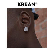 KREAM S925 纯银满钻心形耳钉男嘻哈女同款 ICED HEART EARRING