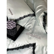 高端100S兰精天丝四件套黑色蕾丝刺绣被套丝滑裸睡夏季床上用品