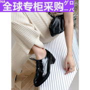 日本黑色小皮鞋女英伦风复古系带单鞋秋冬季粗高跟牛津鞋