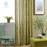 新中式棉麻垂柳树叶窗帘半遮光美式田园风，客厅卧室书房阳台飘窗帘