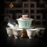 柴陶 茶具6件套装陶瓷手工翡翠红玉窑变整套功夫茶杯三才盖碗泡茶