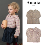 5英国amaia秋冬女童装，英伦格子娃娃，领纯棉经典格纹长袖衬衫
