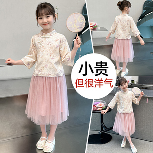 女童夏装古风短袖套装，大儿童新中式中国风古装，汉服唐装夏季潮9岁8