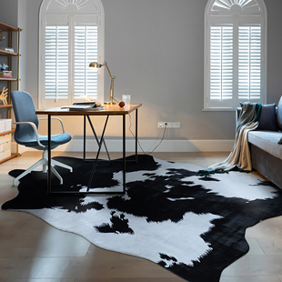 仿真瑕疵牛皮斑马纹地毯北欧美式客厅卧室玄关，异形薄款地垫可水洗