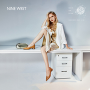 Nine West/玖熙尖头浅口单鞋女气质春圆鼓跟低跟真皮通勤女鞋