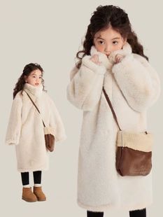 童装女冬装长款仿皮草大衣，儿童水貂绒，保暖洋气皮毛一体毛毛外套潮