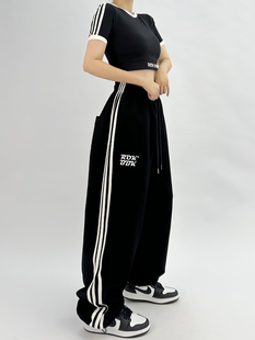 ROKBBK－K/布韩街舞hiphop三条杠运动裤爵士舞jazz裤子女黑色白色