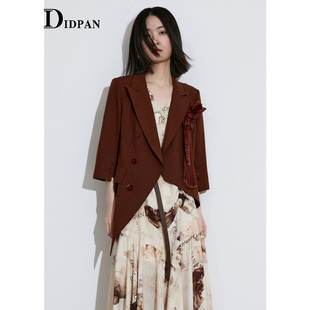 IDPAN女装商场同款时尚秋季截短H型设计感不规则下摆短外套女