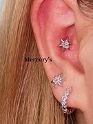 Mercurys经典六芒星耳骨钉小众极简风设计款百搭星星锆石耳钉免摘