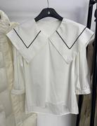 白色衬衫女春秋2024年学院风海军领衬衣设计感宽松灯笼袖上衣