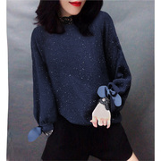 藏青色设计感圆领套头加厚针织毛衣欧洲站春季女装