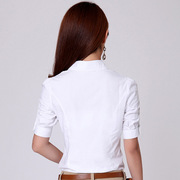 纯色翻领显瘦棉短袖衬衫上衣白色女装OL修身女式职业通勤韩国