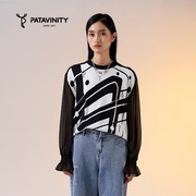 PATAVINITY春设计师雪纺拼接针织毛衣女装8F2118005