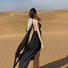 三亚沙漠穿搭拍照衣服超仙深v沙滩裙，黑色挂脖露背海边度假连衣裙